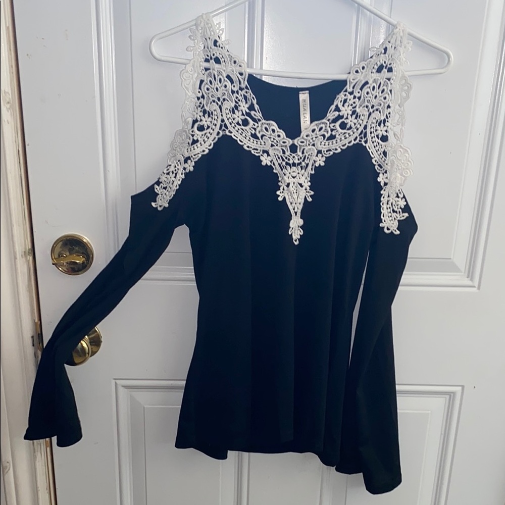 Vintage Elegant Black Lace Trim Women's Top